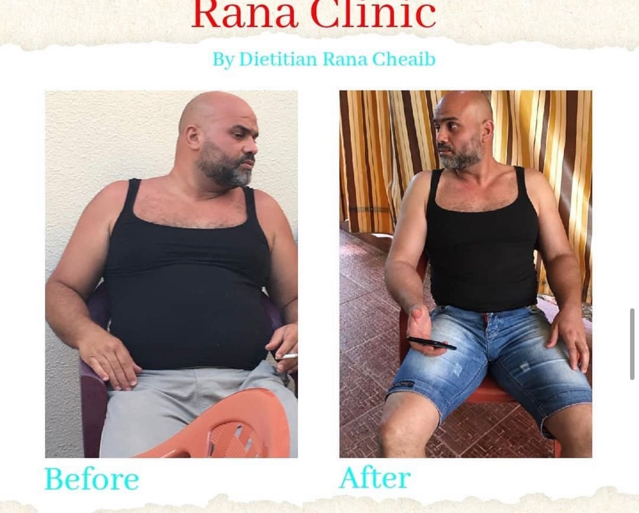 Client transformation after personalized nutrition plan at Kareem Clinic, Nabatieh